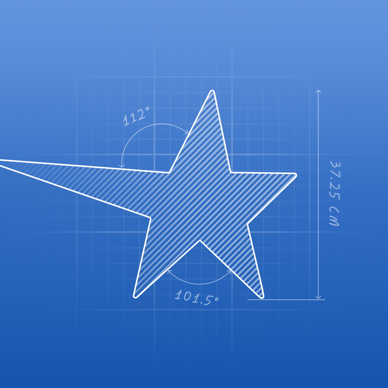 Magic Rust star presented as a blue technical drawing with angle and size annotations.