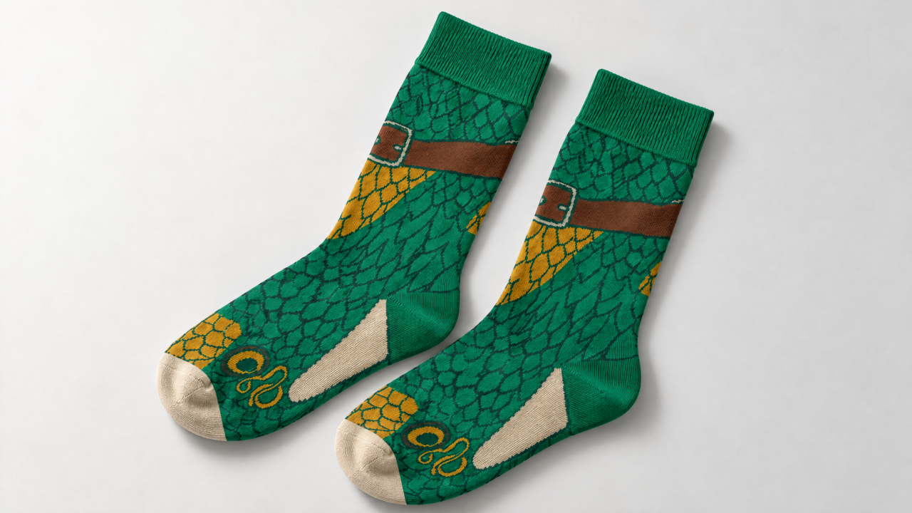 SHUMA socks with a frog graphic.