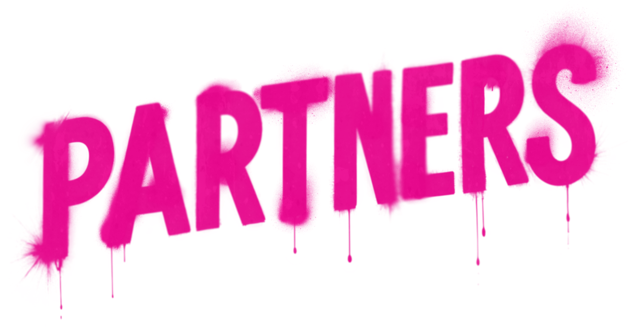 Original standalone pink PARTNERS graphic for ДЕРЖИ ДВЕРЬ.